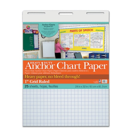 Pacon Heavy Duty Anchor Chart Paper, 1" Grid Ruled 24" x 32", 25 Sheets 3373